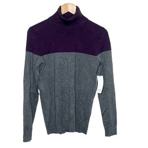 Calvin Klein Colorblock Turtleneck Sweater Purple Gray Women’s Size Small